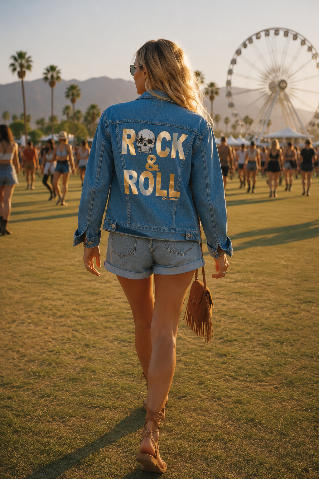 Veste en jean femme rock skull imprime dos
