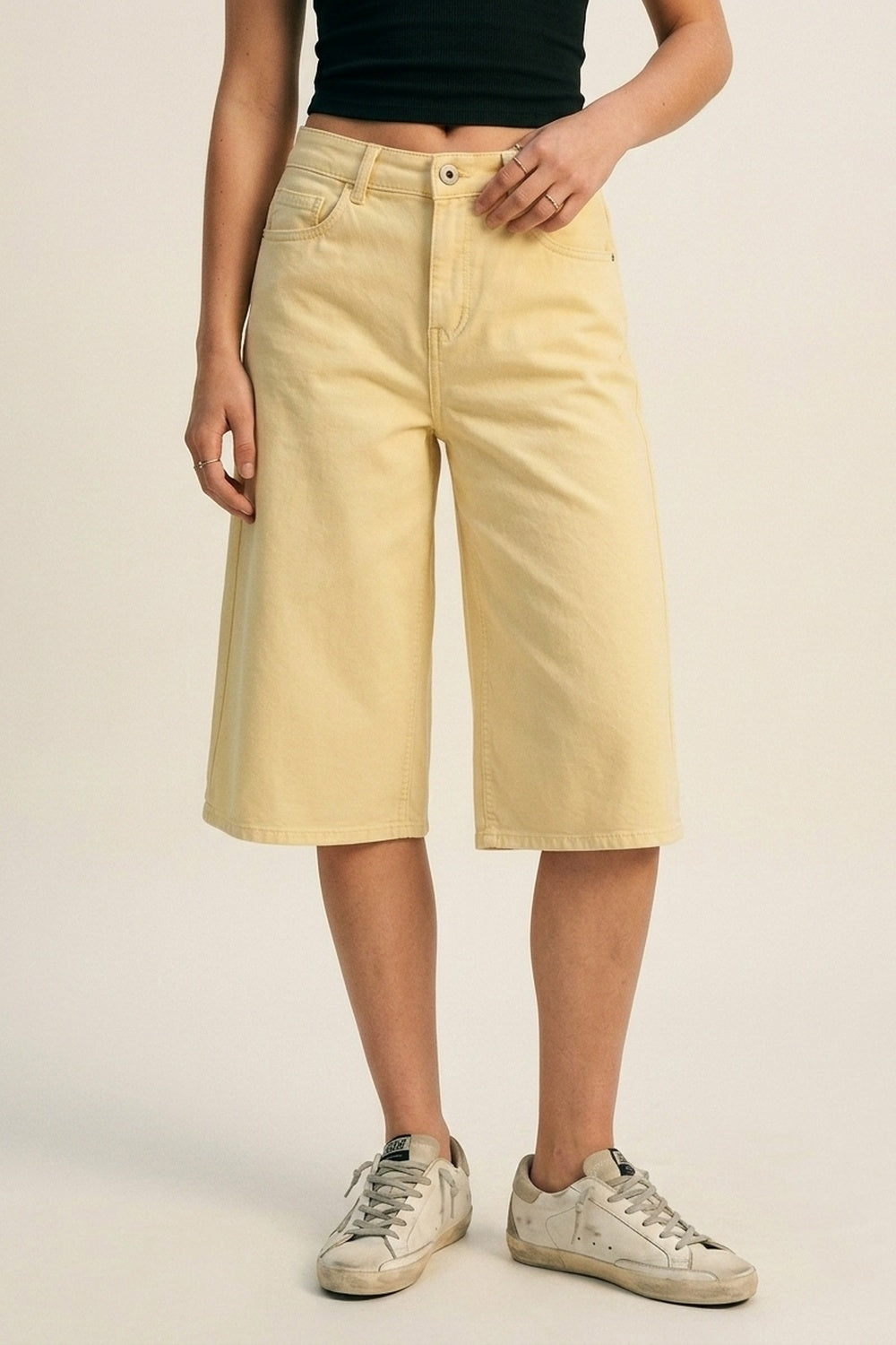 Q2 Bermuda en jean stretch Jaune Beurre