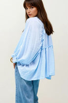 Q2 Blouse à rayures à manches ballon en bleu bébé