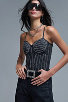 Q2 Body de fête amincissant avec perles en noir