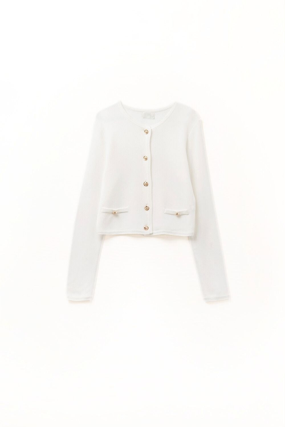 Q2 Cardigan blanc avec boutons dorés