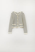 Q2 Cardigan crème à rayures noires et boutons dorés