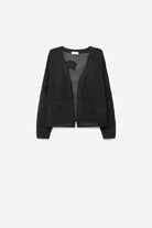 Q2 Cardigan noir ouvert en maille avec détail patch et coupe décontractée en V