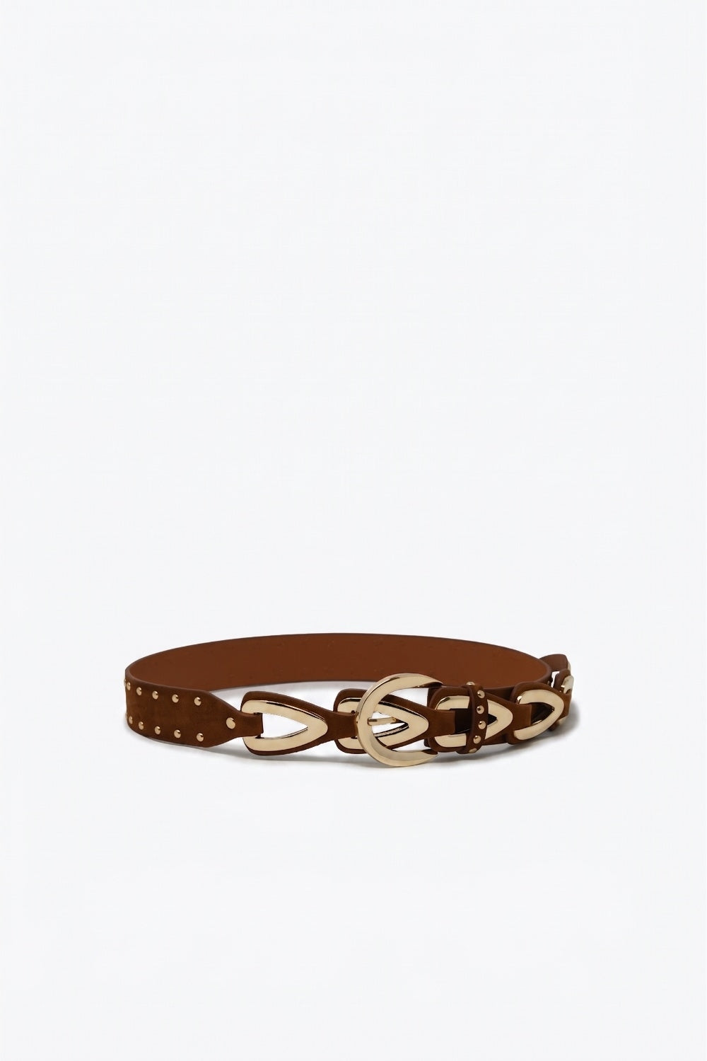 Q2 Ceinture à taille avec boucle western marron en similicuir clouté