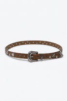 Q2 Ceinture Camel en Similicuir avec Boucle Western et Garniture de Clous Argentés