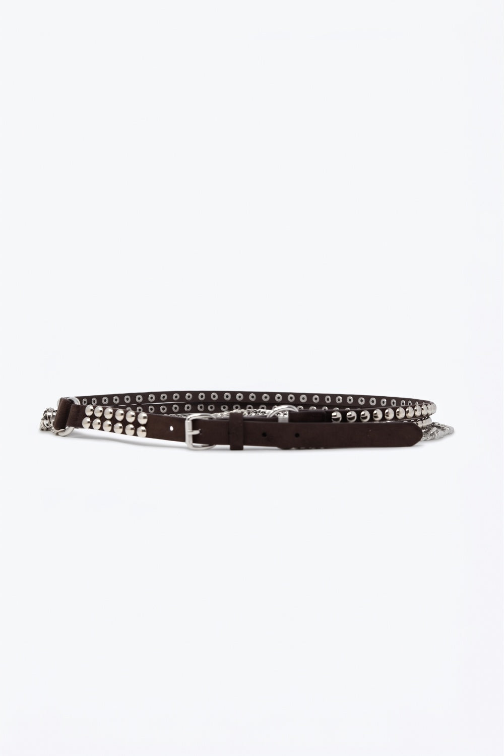 Q2 Ceinture Chocolat à Rivets avec Chaînes Suspendues