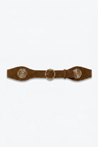 Q2 Ceinture large en daim marron avec boucle dorée en spirale