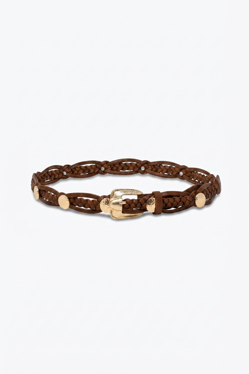 Q2 Ceinture marron en faux cuir tressé avec détail de boucle dorée
