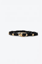 Q2 Ceinture noire en simili cuir tressé avec boucle dorée et détails de clous