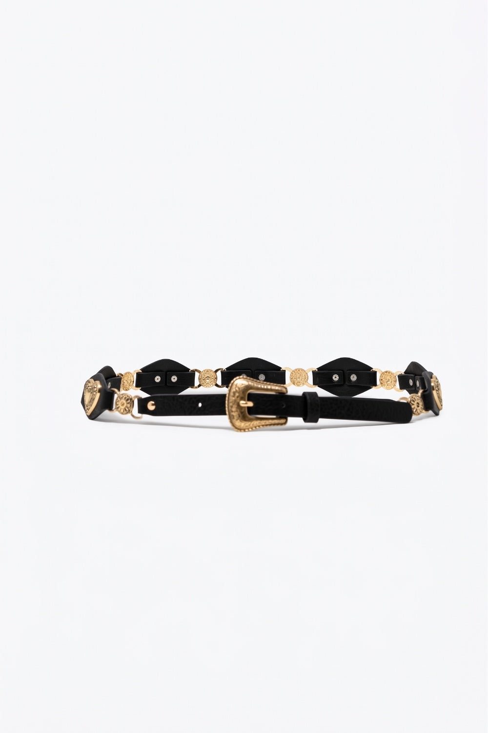 Q2 Ceinture noire en similicuir ornée de coeurs avec boucle western