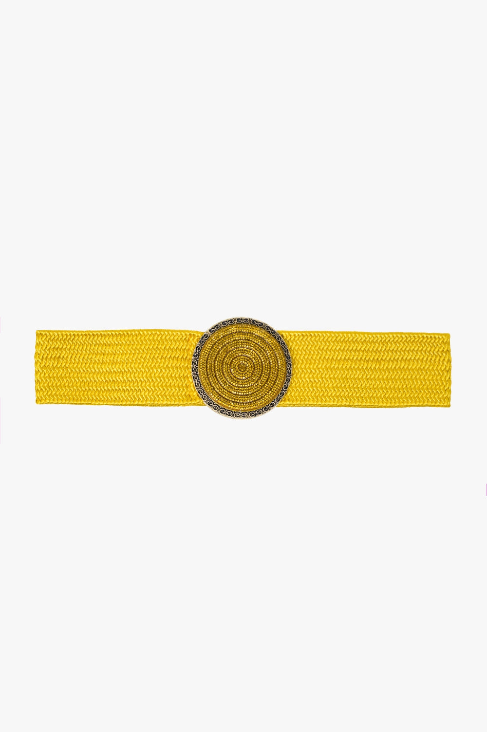 Q2 Ceinture tissée jaune avec boucle ronde avec strass