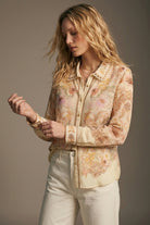 Q2 Chemise à imprimé floral jaune beurre avec détail de bordure en dentelle