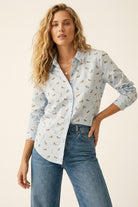 Q2 Chemise boutonnée bleu clair avec impression de chien