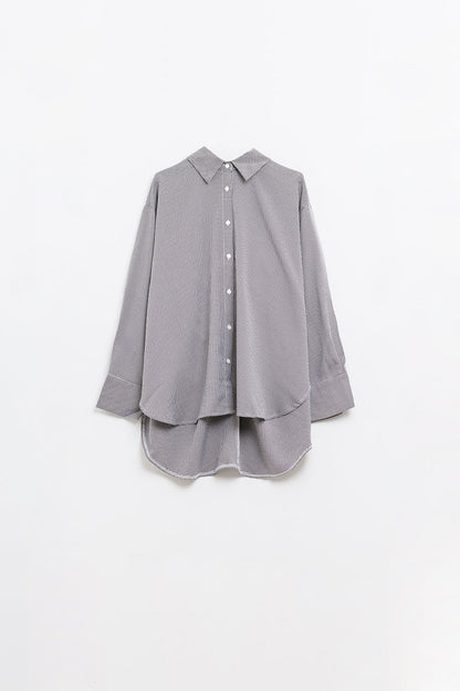 Chemise oversize en vichy avec nœud en noir et blanc 