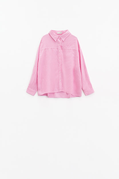 Chemise relaxée à fines rayures rose 