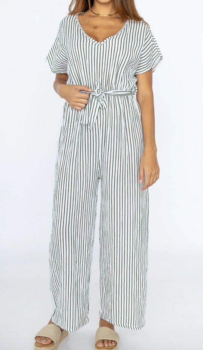 Combinaison pantalon rayée vert Justine - La boutique de Nannye