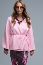 Q2 Elégant cardigan rose en maille enveloppante