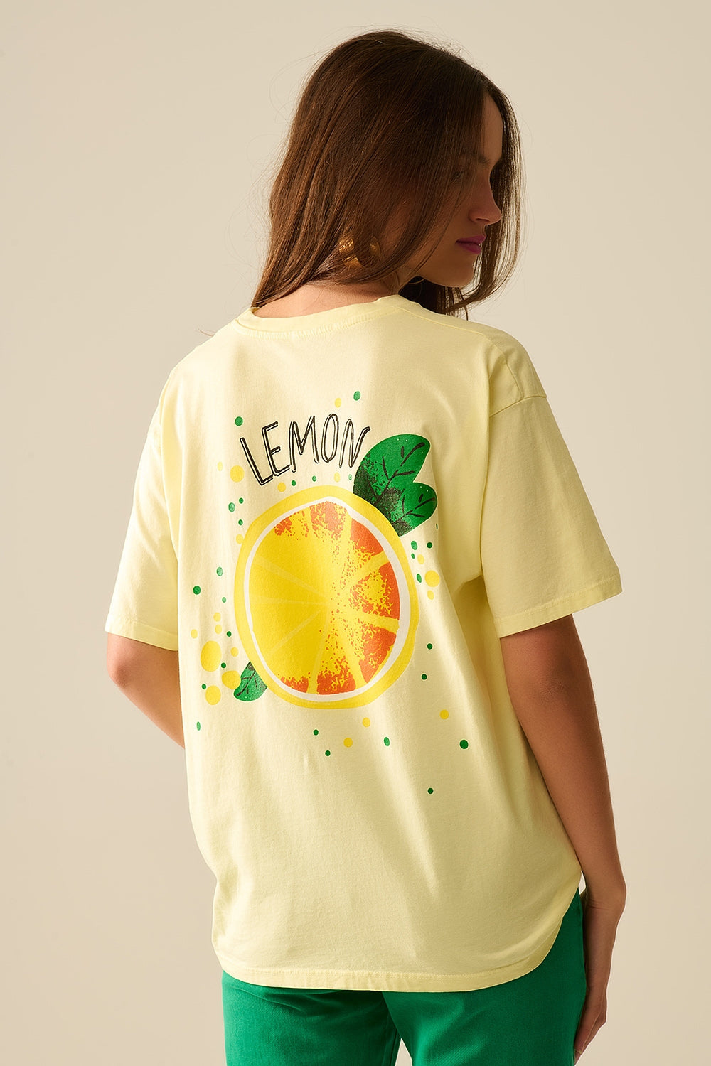 Q2 Fabriqué en Italie t-shirt jaune avec motif de citron