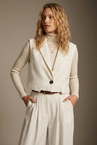 Q2 Gilet Court à Revers Châle Blanc Tissé sur Mesure à Un Bouton