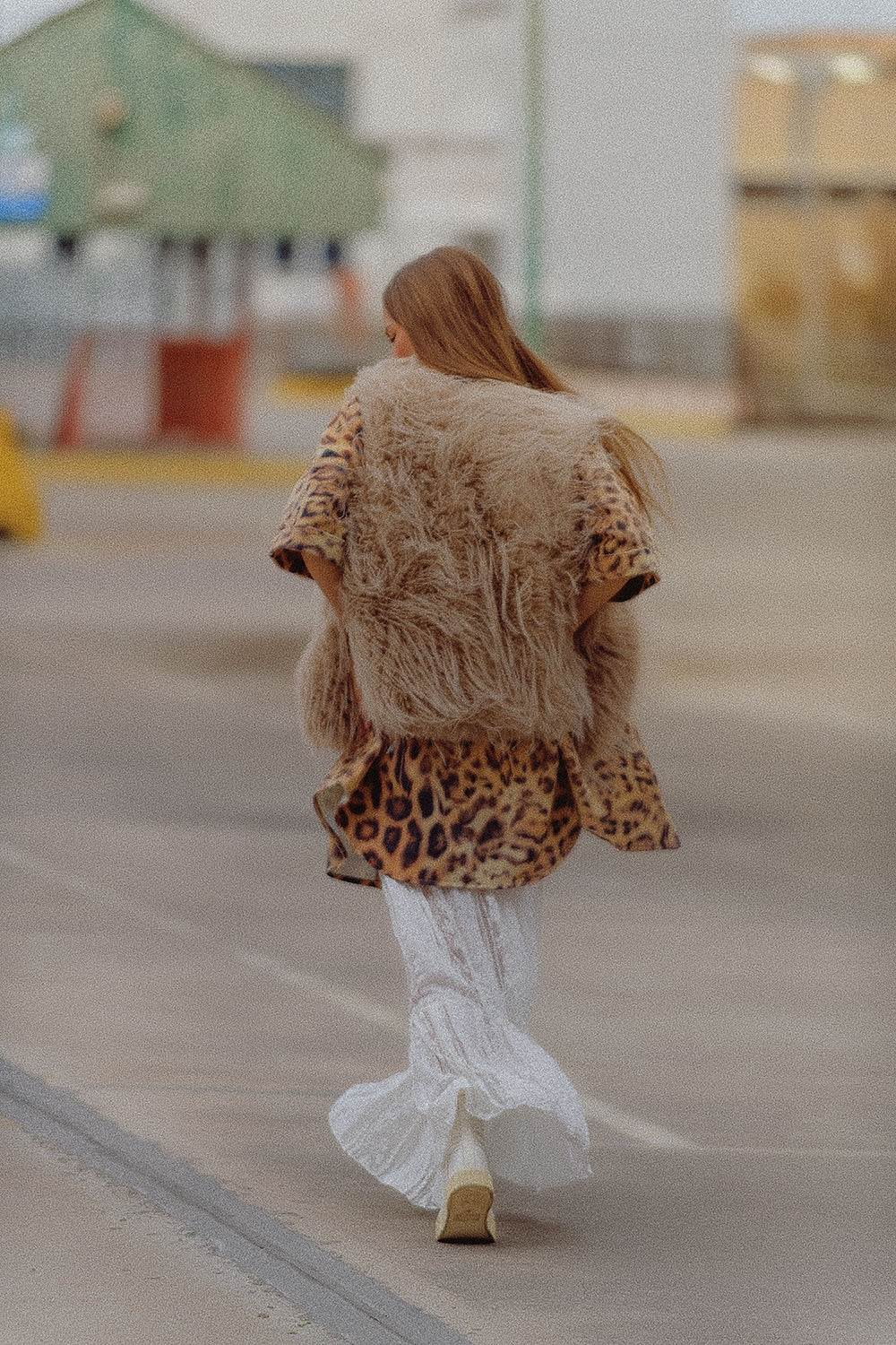 Gilet long en fourrure Beige