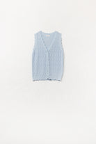 Q2 Gilet en maille pointelle avec bords festonnés en bleu bébé