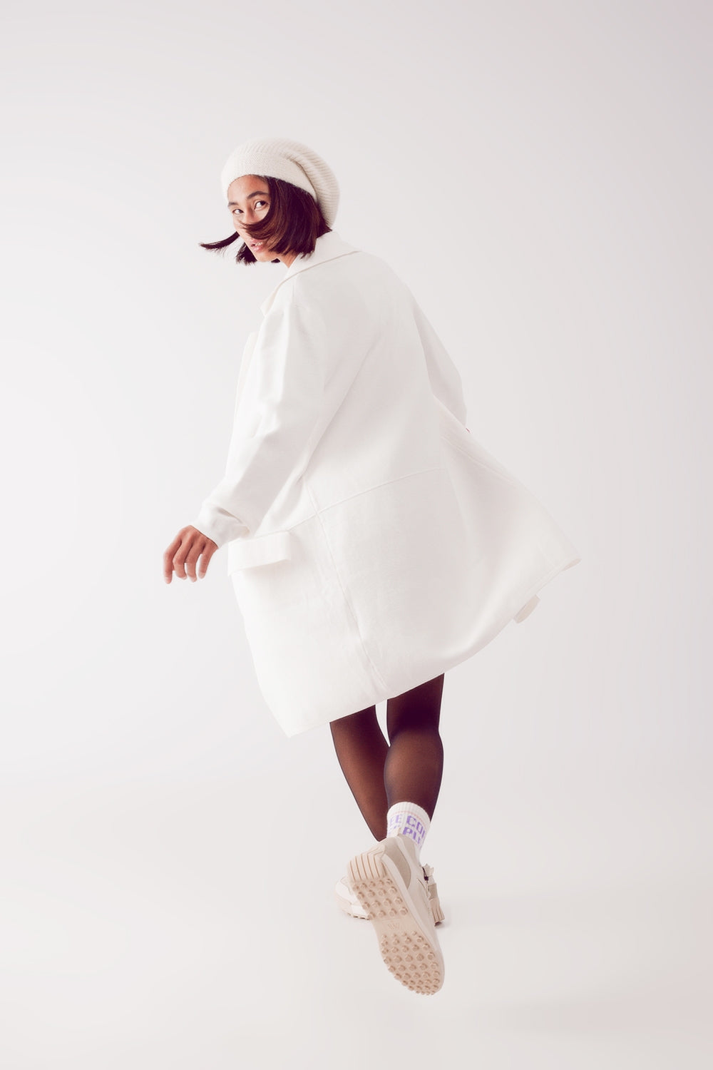 Q2 Gilet long avec col oversize crème