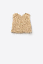 Q2 Gilet luxueux avec texture beige à poils longs