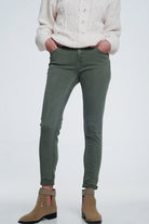 Q2 Jean skinny taille haute en vert