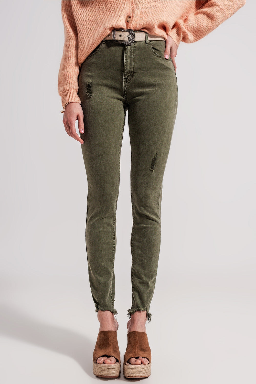 Q2 Jean skinny déchiré vert