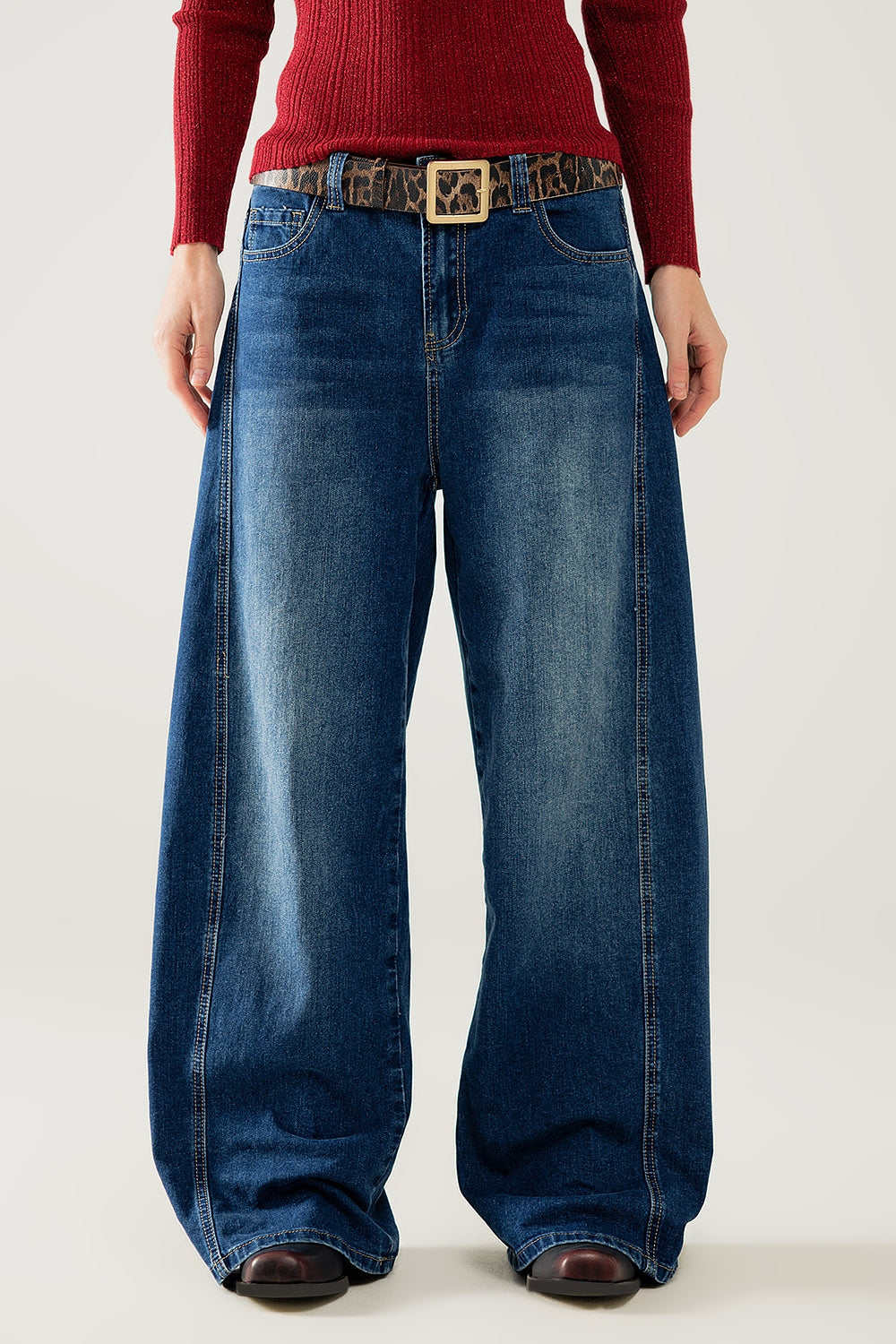 Q2 jeans ballon baggy en délavage moyen