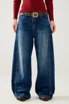 Q2 jeans ballon baggy en délavage moyen