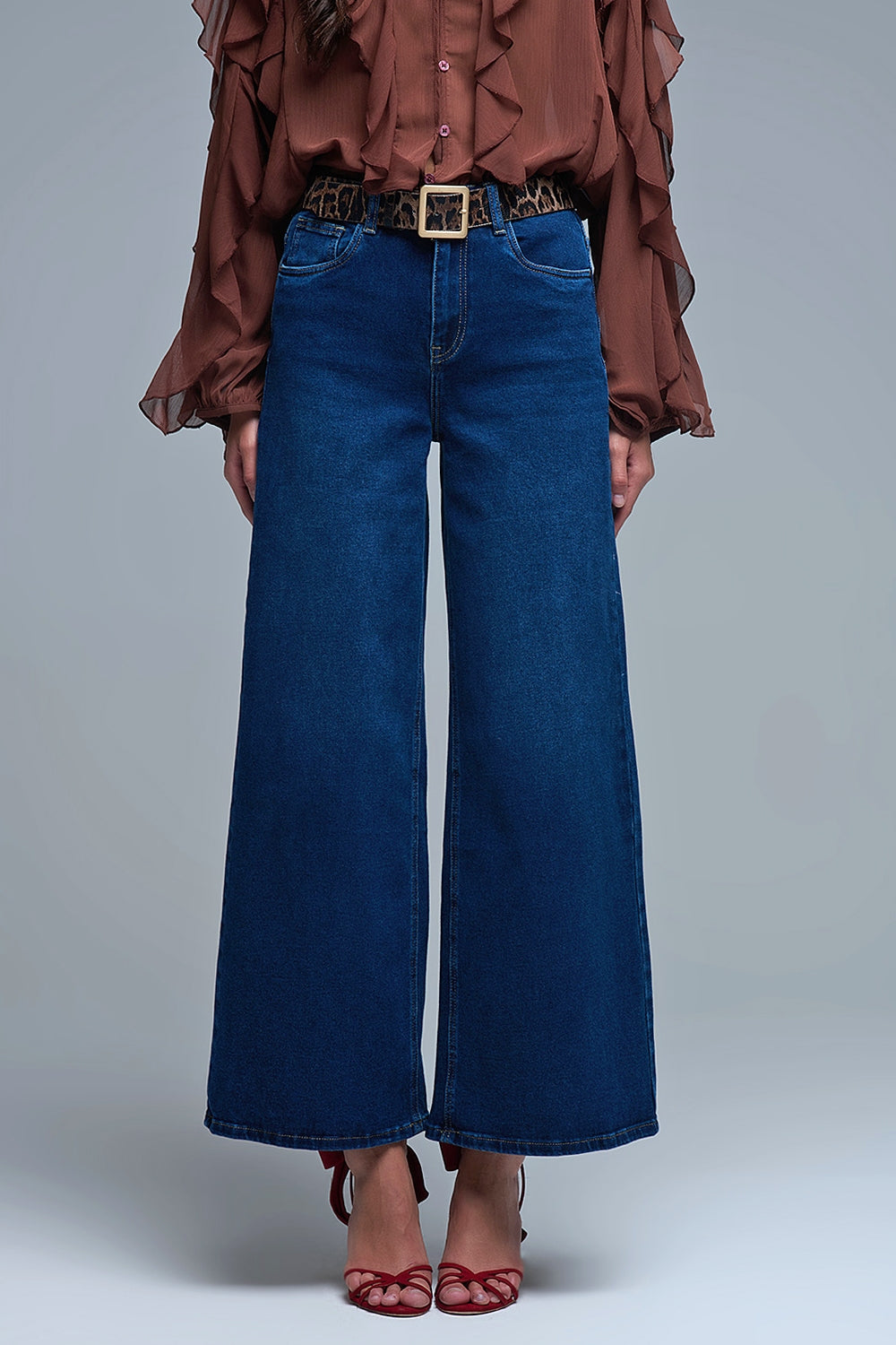 Q2 Jeans Basic Stretch à jambe large en bleu foncé