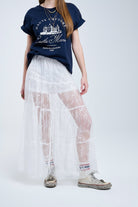 Q2 jupe maxi en dentelle blanche à imprimé floral