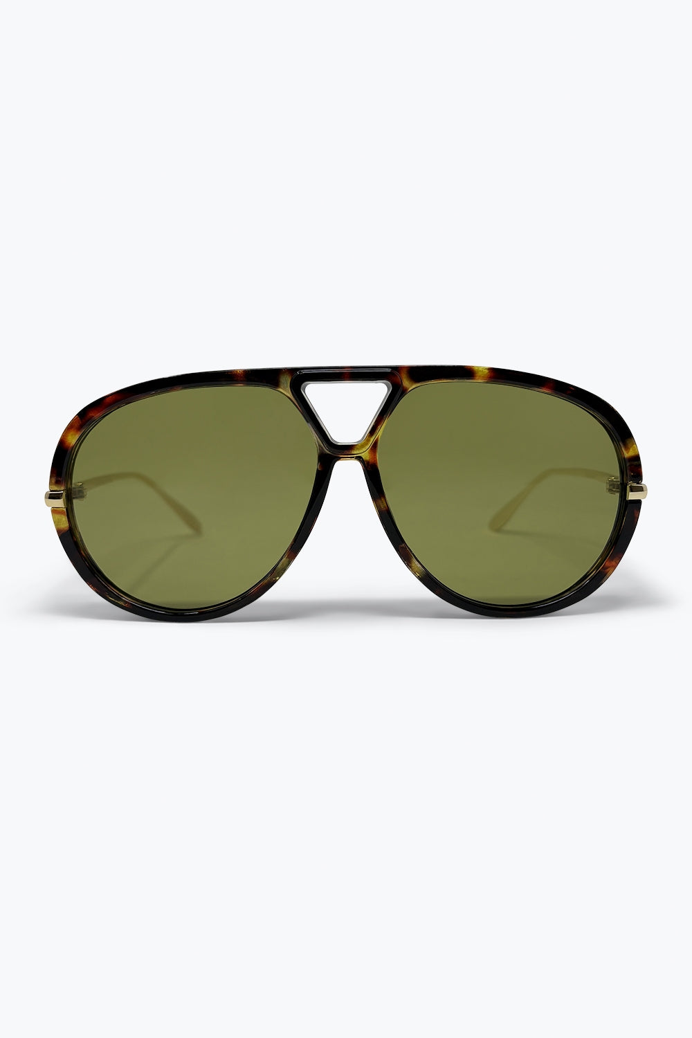 Q2 Lunettes de soleil à monture aviateur en acétate écaille multicolore avec verres verts