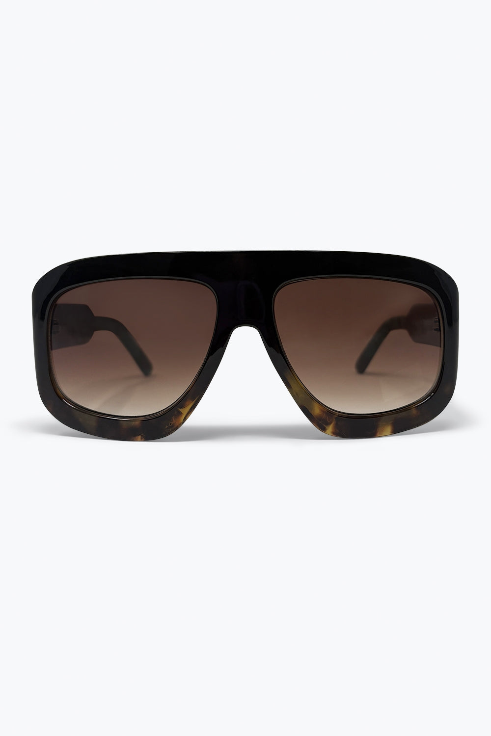 Q2 Lunettes de soleil à monture carrée effet écaille de tortue noire avec verres dégradés
