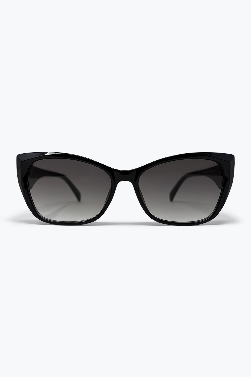 Q2 Lunettes de soleil à monture œil de chat noir brillant avec verres dégradés