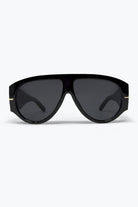 Q2 Lunettes de soleil aviateur à monture bouclier oversize noire avec bordure dorée