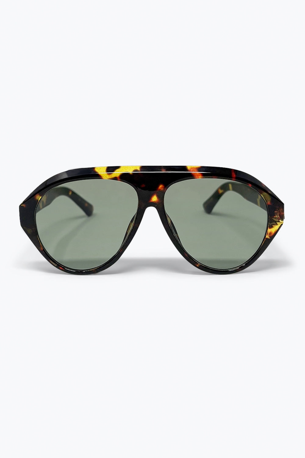 Q2 Lunettes de soleil aviateur écaille avec verres verts