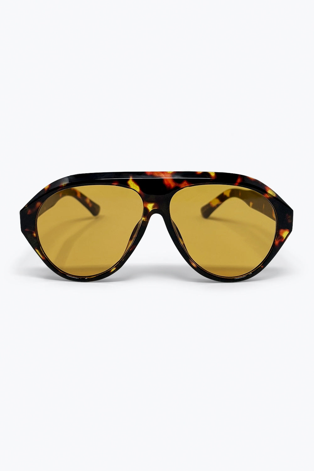 Q2 Lunettes de soleil aviateur marron écaille avec verres ambrés