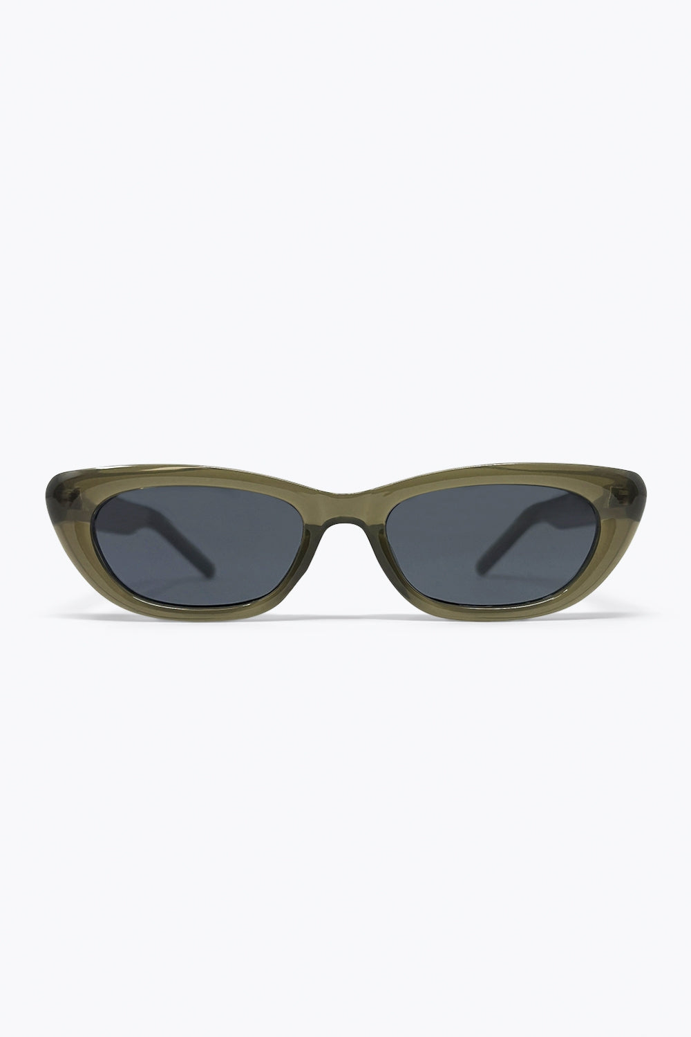 Q2 Lunettes de soleil œil de chat ovales translucides olive
