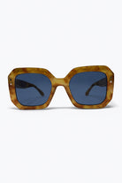 Q2 Lunettes de soleil surdimensionnées à monture carrée écaille de tortue marron et verres bleus