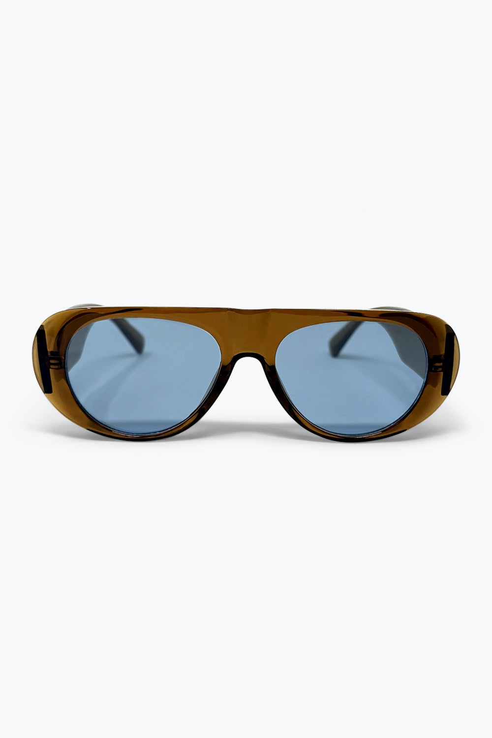 Q2 Lunettes de soleil surdimensionnées à monture marron et verres bleus