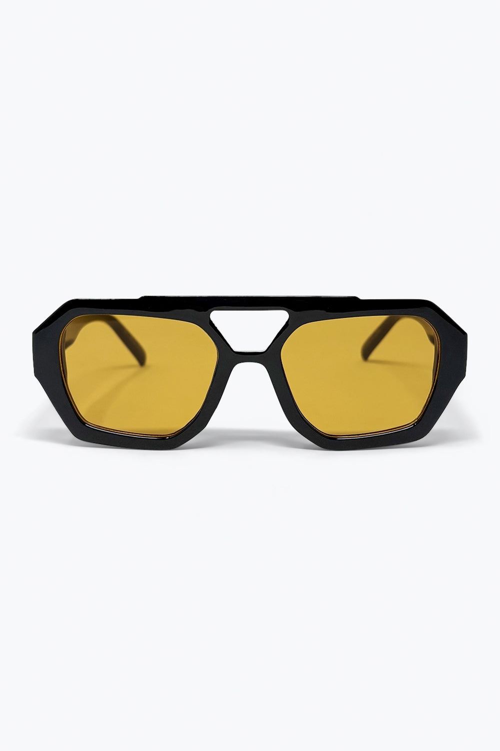 Q2 Lunettes de soleil surdimensionnées avec monture noire et verres jaunes