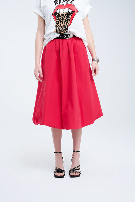 Q2 Mini jupe bulle rouge en popeline