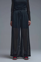 Q2 Pantalon à pois noir transparent Chic