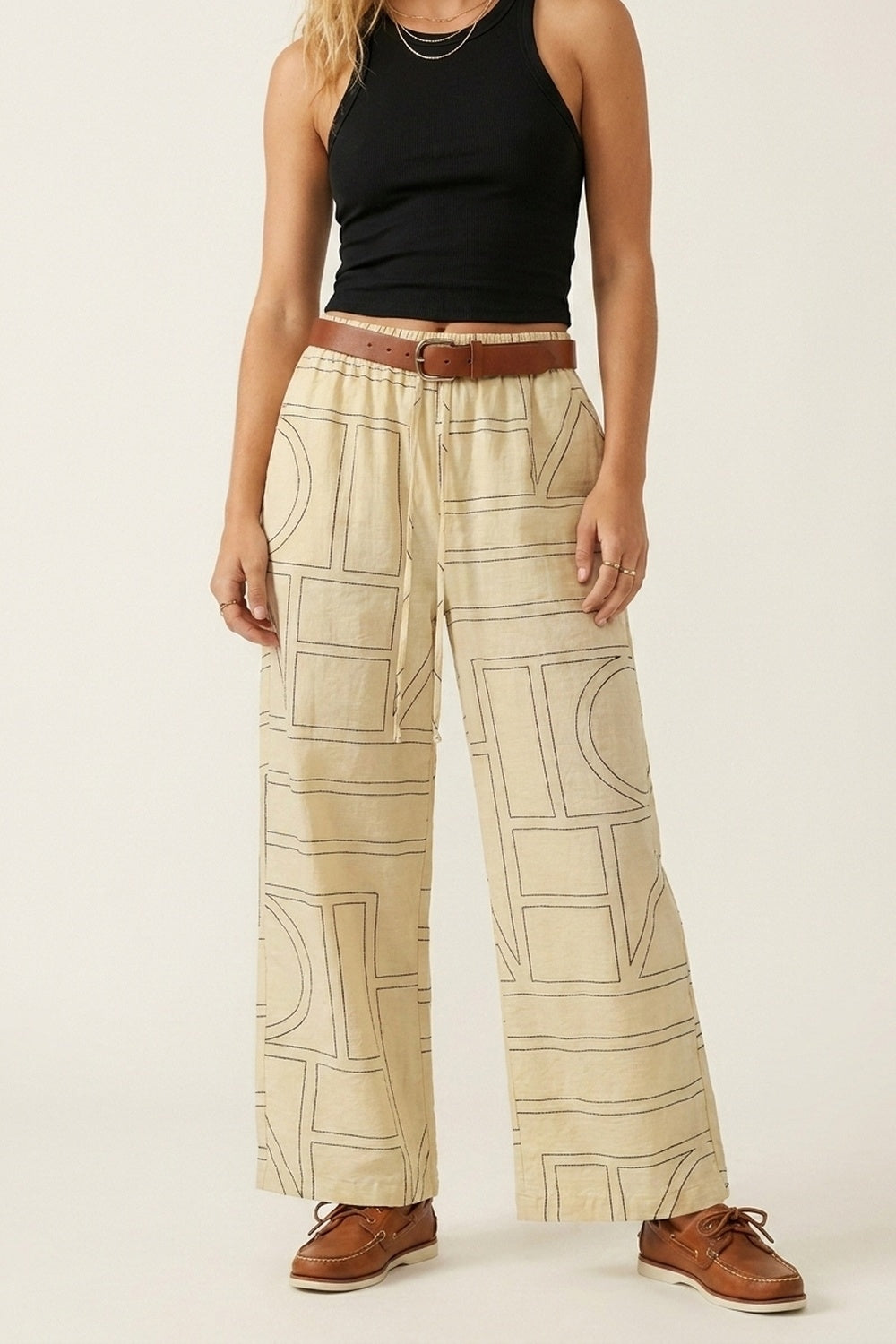 Q2 pantalon confort à large jambe beige