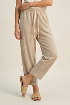 Q2 Pantalon de jogging en tricot ultra-doux beige avec taille à cordon de serrage