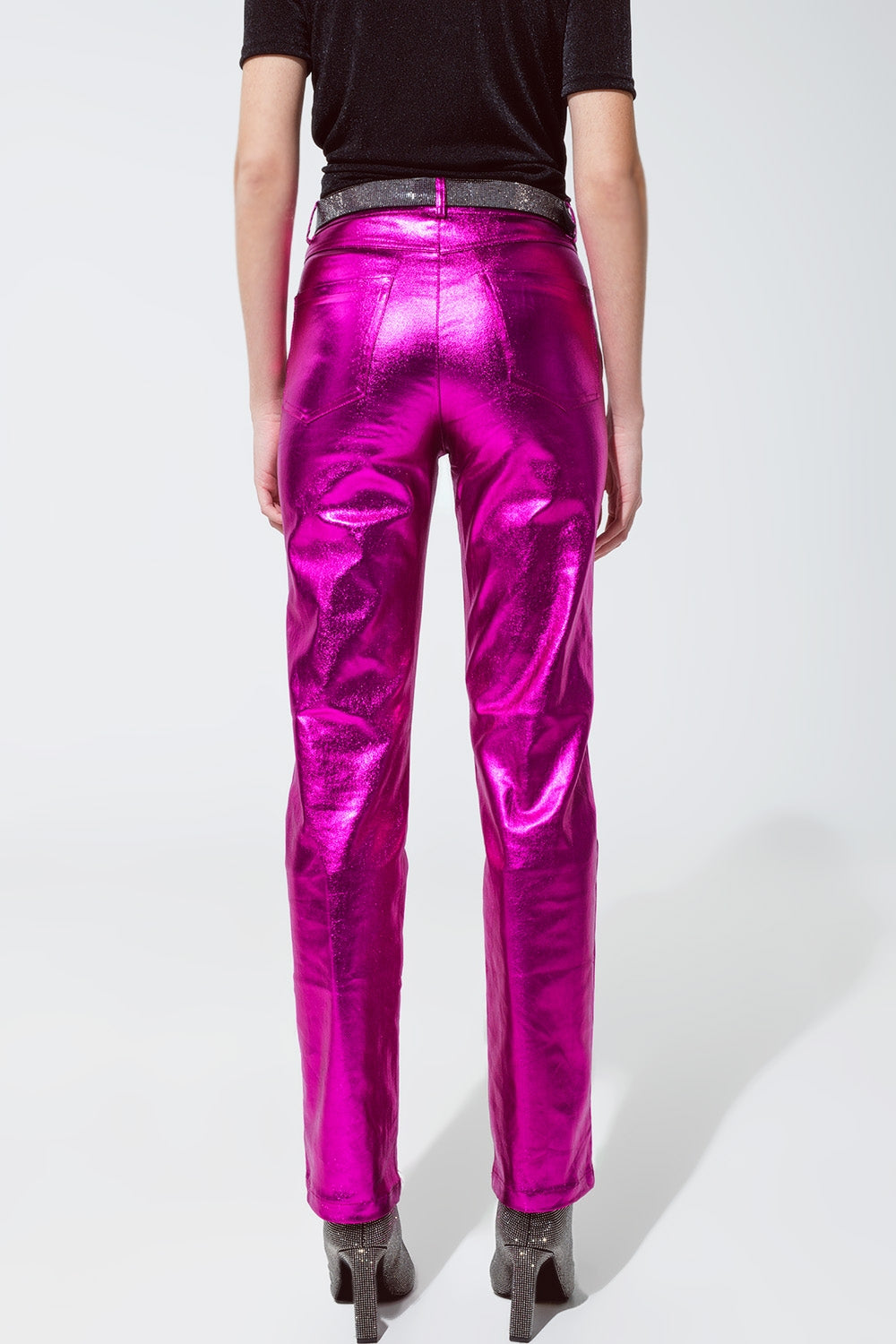 Pantalon droit métallisé Fuchsia 