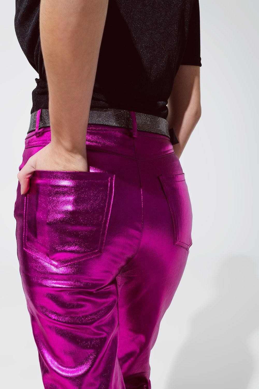 Pantalon droit métallisé Fuchsia 