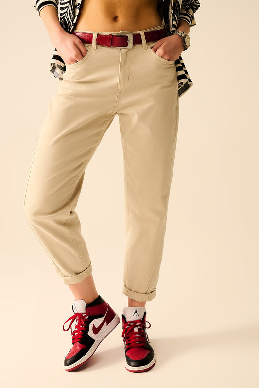 Q2 Pantalon droit stretch super confortable en beige
